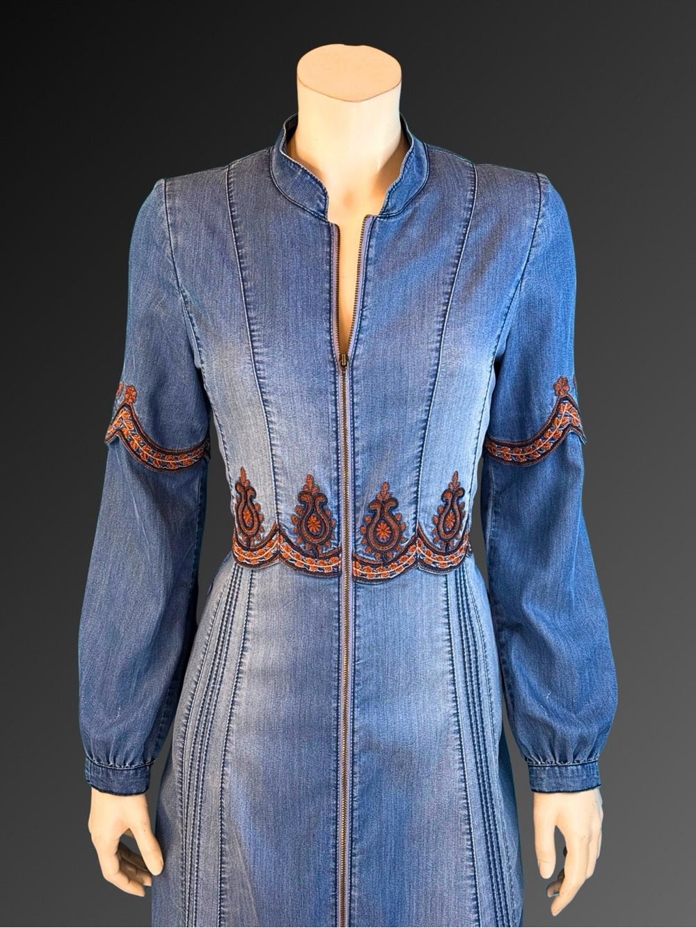 Vintage Y2K Denim Embroidered Boho Maxi Duster or Coat Dress | S M - Picture 4 of 16